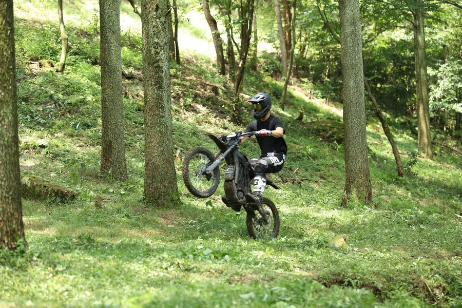 E-biking through the woods