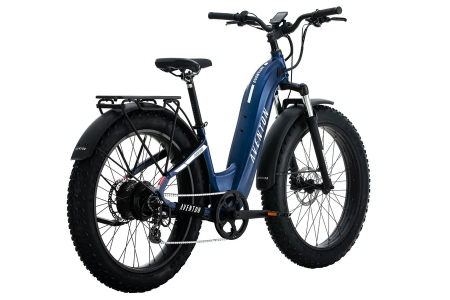 Aventon e-bike blue from behind