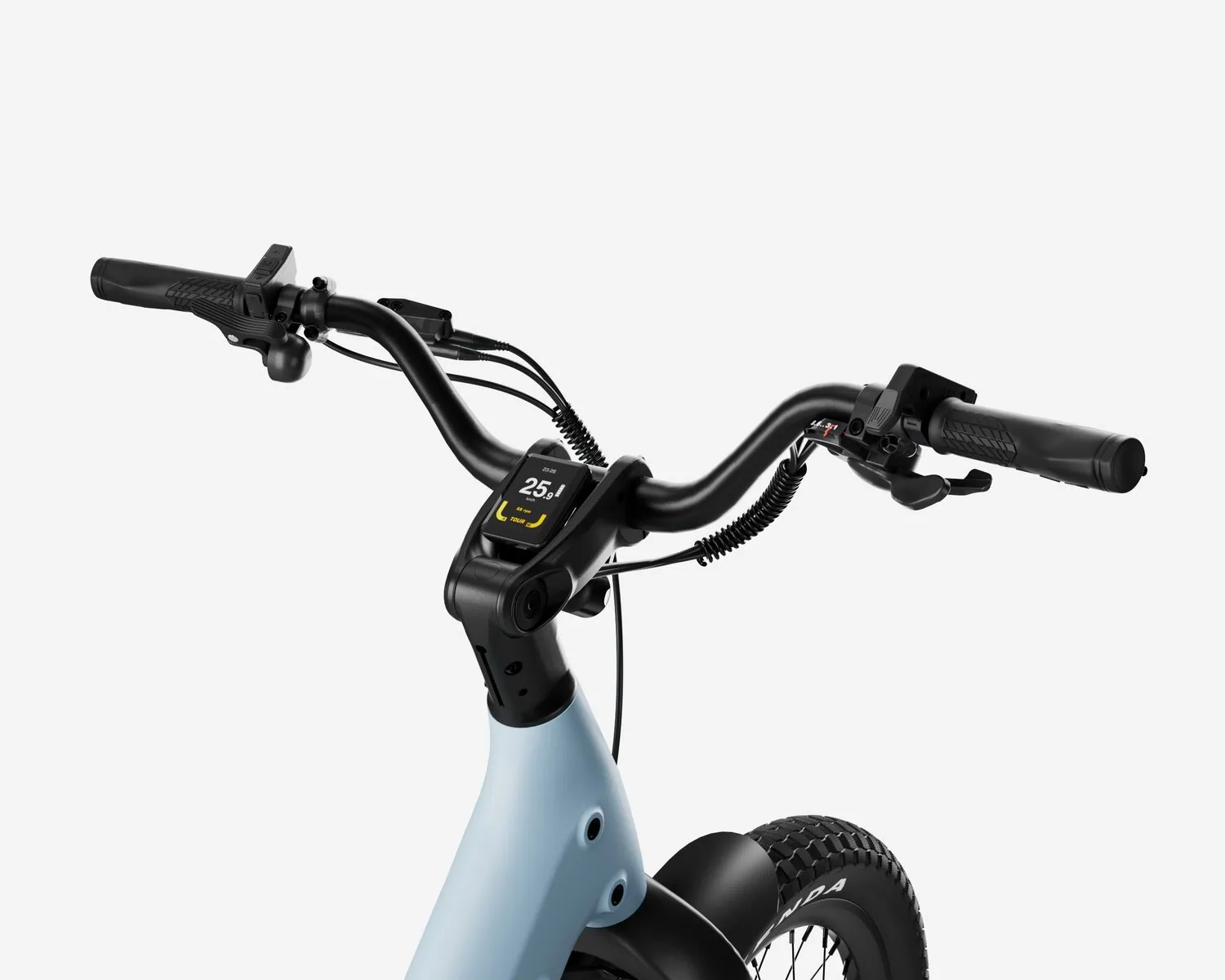 Carbon Joy Ultra blue electric bike handle bars and screen