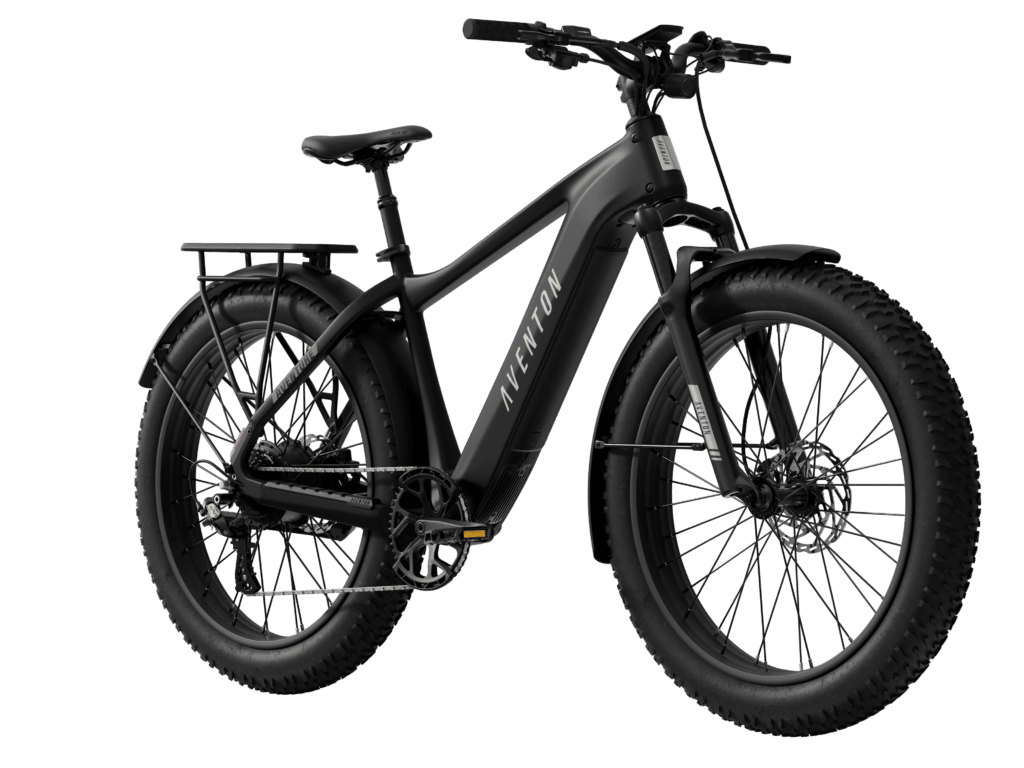 Aventon Aventure 3 e-bike in Stealth color, front perspective view