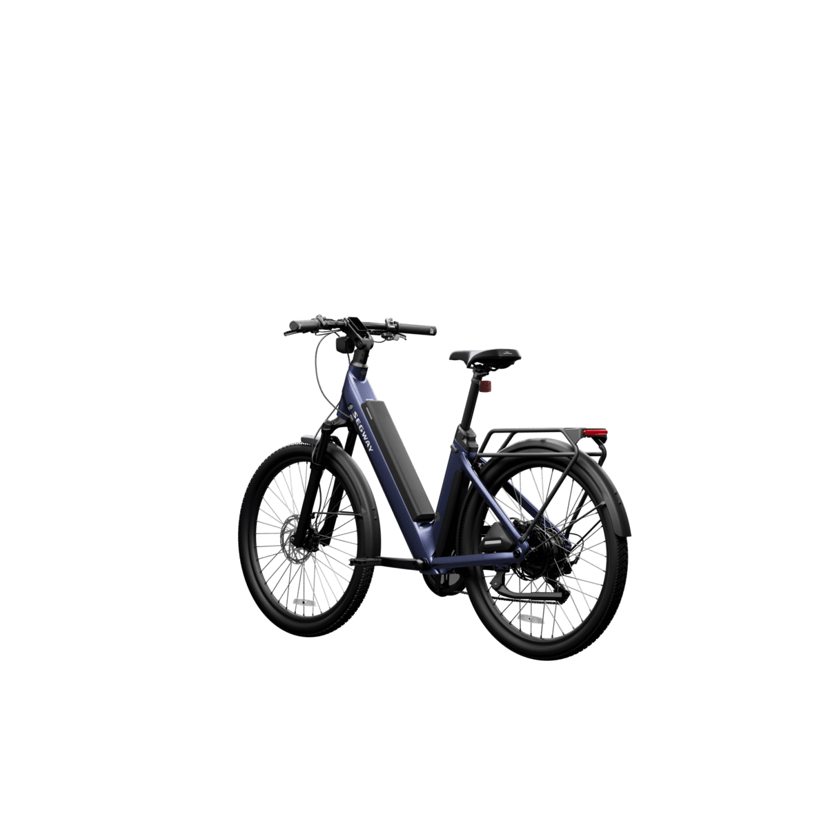Segway Myon e-bike in Blue, rear left angle on transparent background