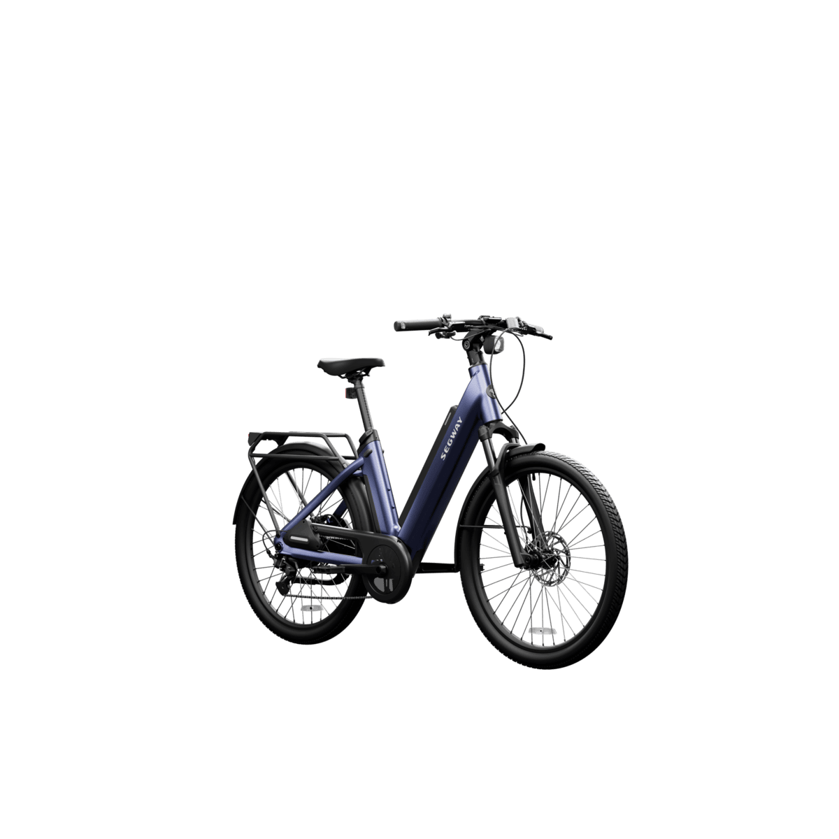 Segway Myon e-bike in Blue, front right angle on transparent background