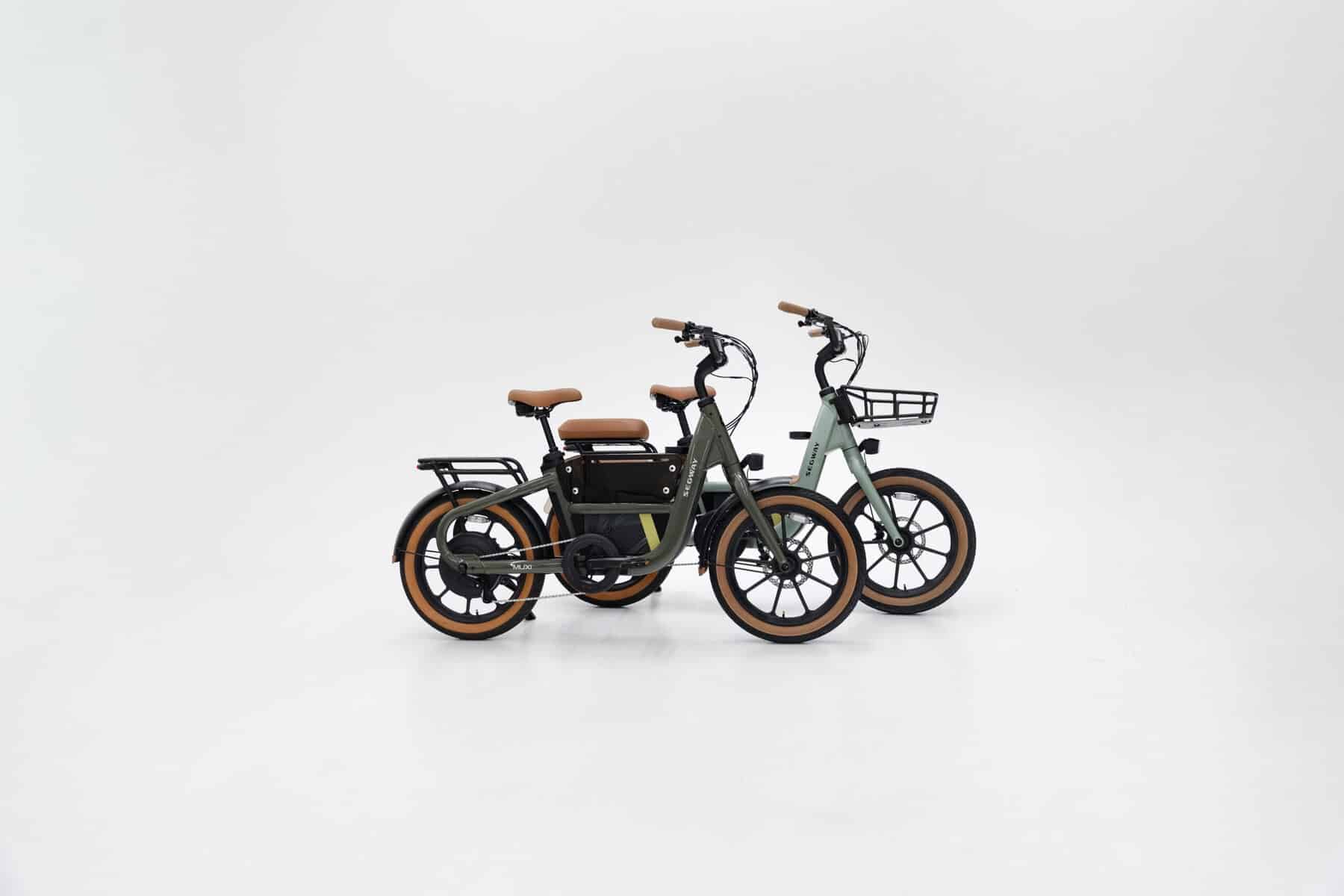 Segway MUXI e-bikes in Olive Rush and Dusty Sage colors, right side view