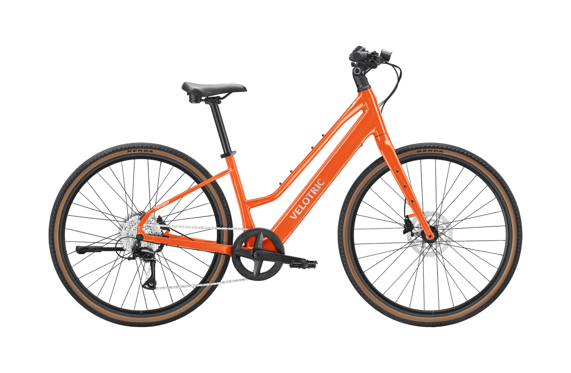 Velotric Tempo e-bike in Sunset Tangerine color, right side view