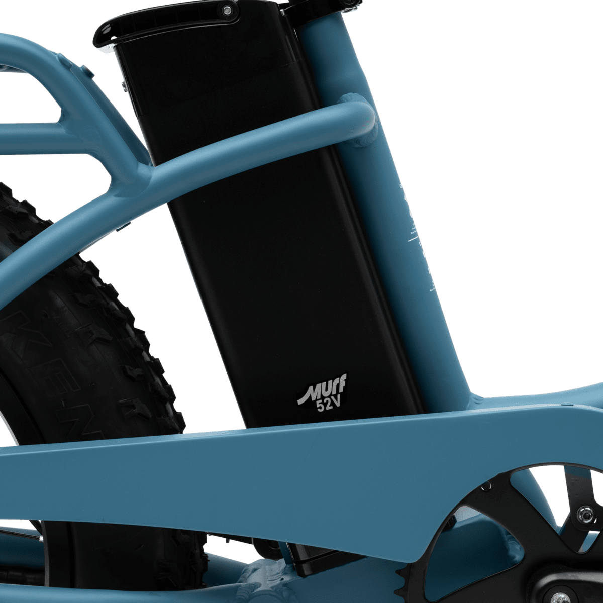 The Higgs step-thru fat tire e-bike battery close-up