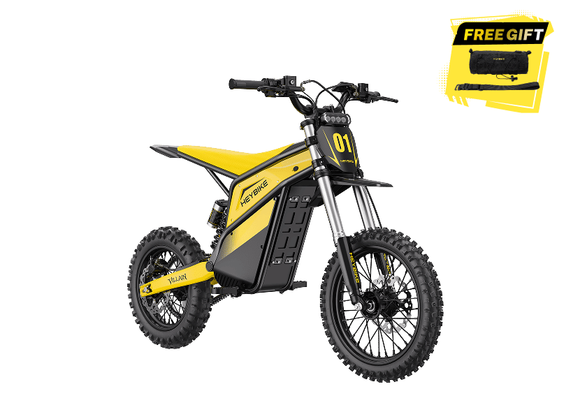 Heybike Villain electric dirt bike in Classic yellow and black
